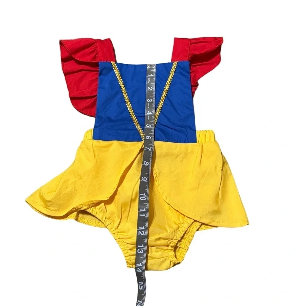 Snow White Inspired Costume Dress Up Colorful Ruffled Baby Romper Size 6 Months